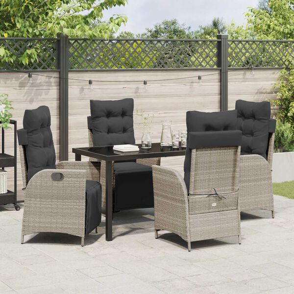 vidaXL Garten Essgruppe mit Kissen 5 pcs Hellgrau Poly-Rattan