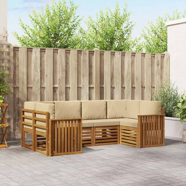 vidaXL Ecksofa Set mit Kissen 6 pcs Natur Massivholz Akazie