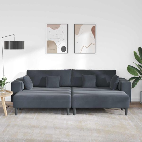 vidaXL Sofa mit Kissen 3 pcs Dunkelgrau Samt
