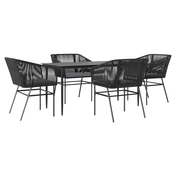 vidaXL 5-tlg. Garten-Essgruppe mit Kissen Schwarz Poly Rattan Glas