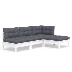 vidaXL 4-tlg. Garten-Lounge-Set mit Kissen Wei&szlig; Kiefernholz