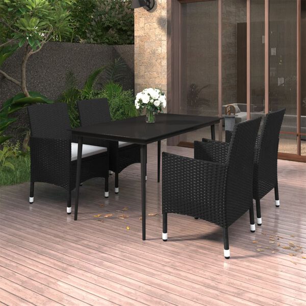 vidaXL 5-tlg. Garten-Essgruppe mit Auflagen Poly Rattan und Glas
