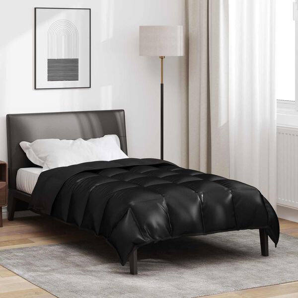 vidaXL Winterbettdecke Schwarz 140 x 220 cm Satin und Mikrofaser