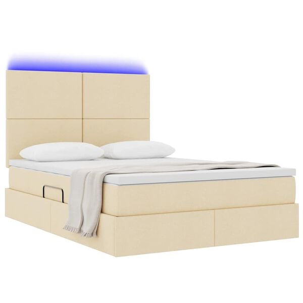 vidaXL Bett mit Stauraum und LED mit LED Creme 140 x 200 cm Polyester