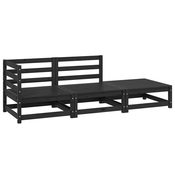 vidaXL 3-tlg. Garten-Lounge-Set Schwarz Massivholz Kiefer