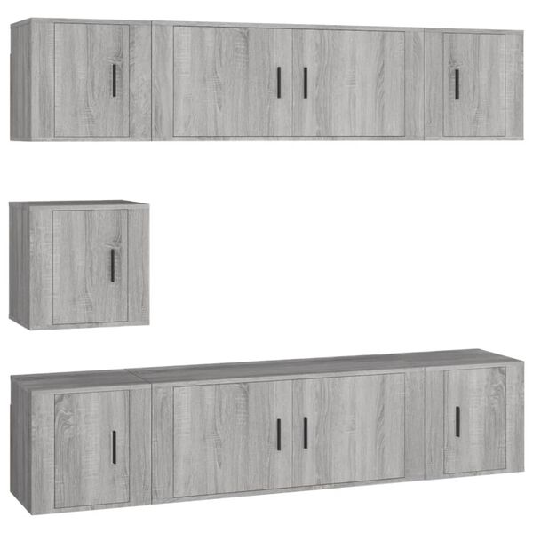 vidaXL 7-tlg. TV-Schrank-Set Grau Sonoma Holzwerkstoff