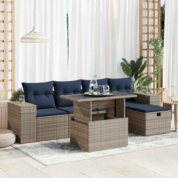 vidaXL 6-tlg. Garten-Sofagarnitur mit Kissen Braun Poly Rattan Akazie