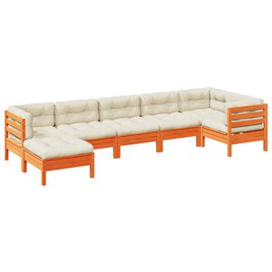 vidaXL 7-tlg. Garten-Sofagarnitur mit Kissen Wachsbraun Kiefernholz