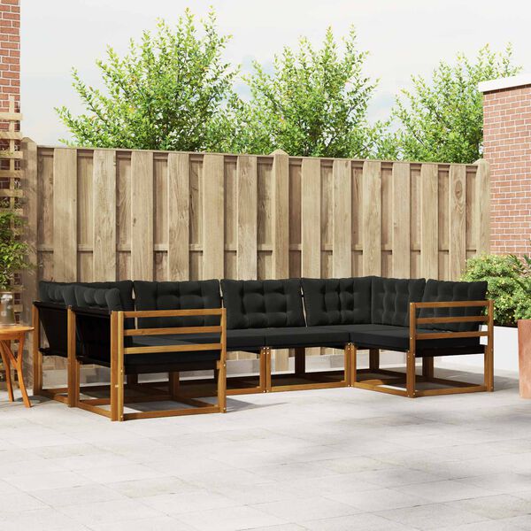 vidaXL Outdoor-Sofagarnitur mit Kissen 6 pcs Nat&uuml;rlich und Schwarz