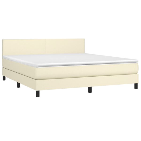 vidaXL Boxspringbett mit Matratze & LED Creme 160x200 cm Kunstleder