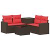 vidaXL Sofa Set 6 stk. Braun und Rot Polyrattan und Stahl