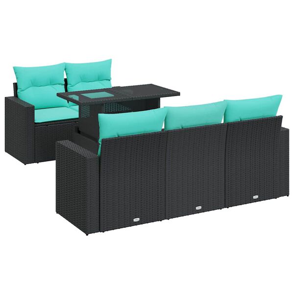 vidaXL 6-tlg. Garten-Sofagarnitur mit Kissen Schwarz Poly Rattan