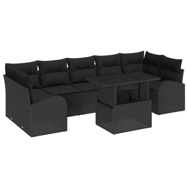vidaXL Gartensofa-set mit Kissen mit Kissen 8 pcs Schwarz Poly Rattan