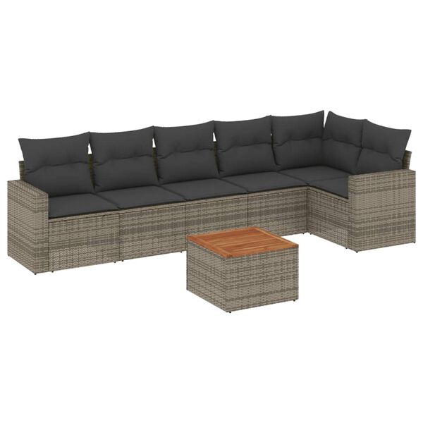 vidaXL 7-tlg. Garten-Sofagarnitur mit Kissen Grau Poly Rattan