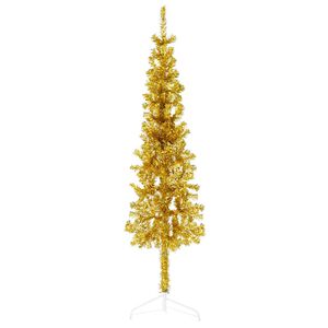 vidaXL K&uuml;nstlicher Halb-Weihnachtsbaum mit St&auml;nder Schlank Gold 120 cm