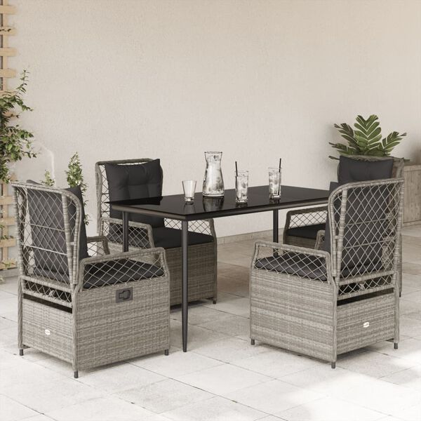 vidaXL 5-tlg. Garten-Essgruppe mit Kissen Hellgrau Poly Rattan