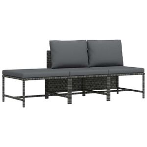 vidaXL 3-tlg. Garten-Sofagarnitur mit Kissen Grau Poly Rattan