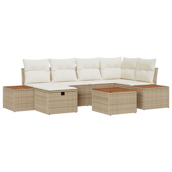 vidaXL Gartensofa-set mit Kissen mit Speicher 7 pcs Beige Poly-Rattan