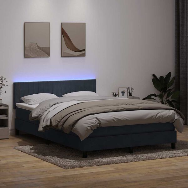vidaXL Boxspringbett mit Matratze & LED Dunkelgrau 140x210 cm Samt