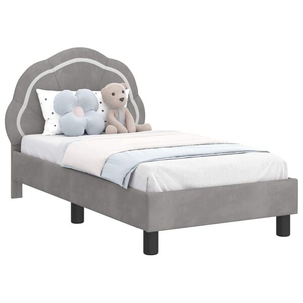 vidaXL Kinderbettgestell mit Kopfteil Hellgrau 70 x 140 cm Samt
