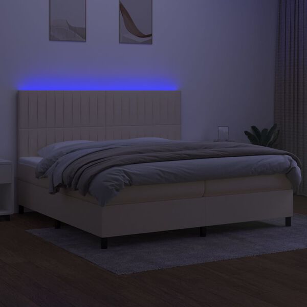 vidaXL Boxspringbett mit Matratze & LED Creme 200x200 cm Stoff