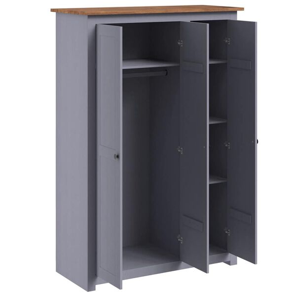vidaXL Kleiderschrank 3-T&uuml;rig Grau 118&times;50&times;171,5 cm Kiefer Panama Serie