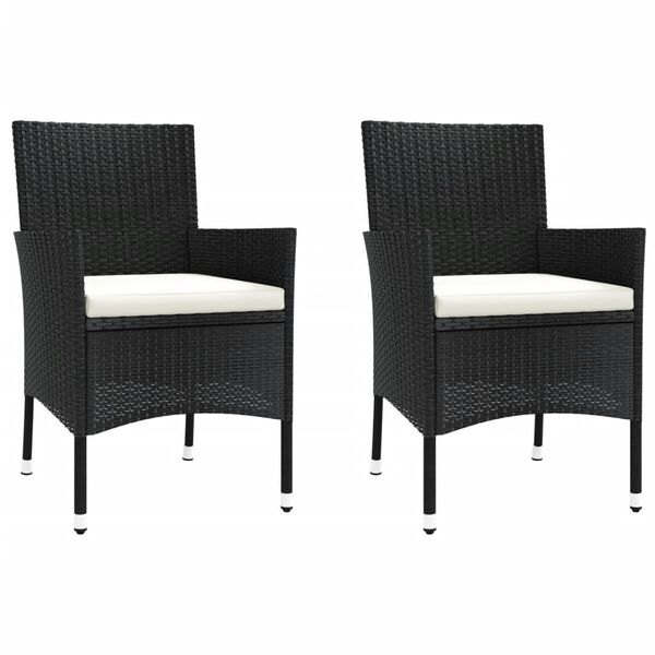 vidaXL 3-tlg. Garten-Bistro-Set mit Kissen Schwarz Poly Rattan
