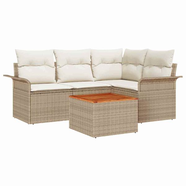 vidaXL Garten-Sofa-Set mit Kissen mit Speicher 5 pcs Beige und Creme