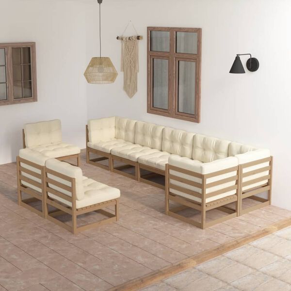 vidaXL 9-tlg. Garten-Lounge-Set mit Kissen Massivholz Kiefer