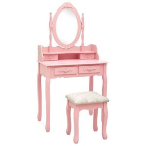vidaXL Schminktisch-Set mit Hocker Rosa 75x69x140 cm Paulownia-Holz