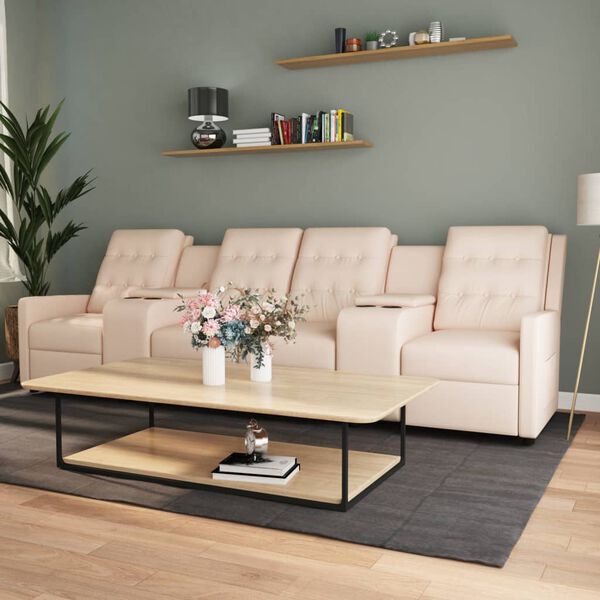 vidaXL Relaxsofa 4-Sitzer mit Getr&auml;nkehaltern Creme Stoff