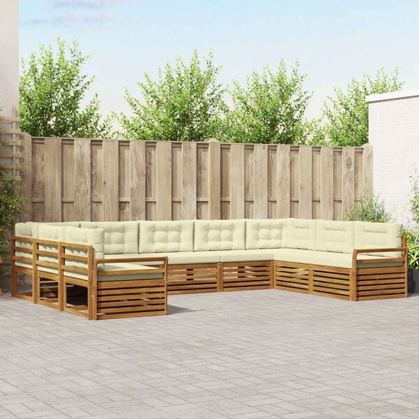 vidaXL Outdoor-Sofagarnitur 9 pcs Natur und Creme Massivholz Akazie