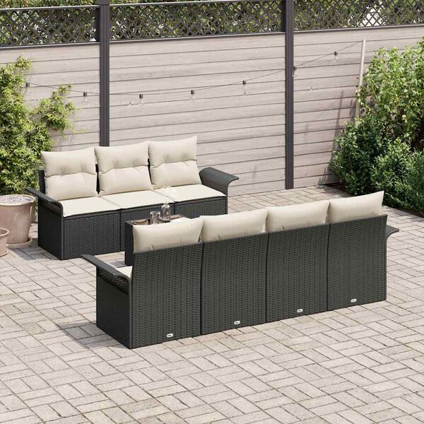 vidaXL Gartensofa-set mit Kissen 8 pcs Schwarz Poly-Rattan