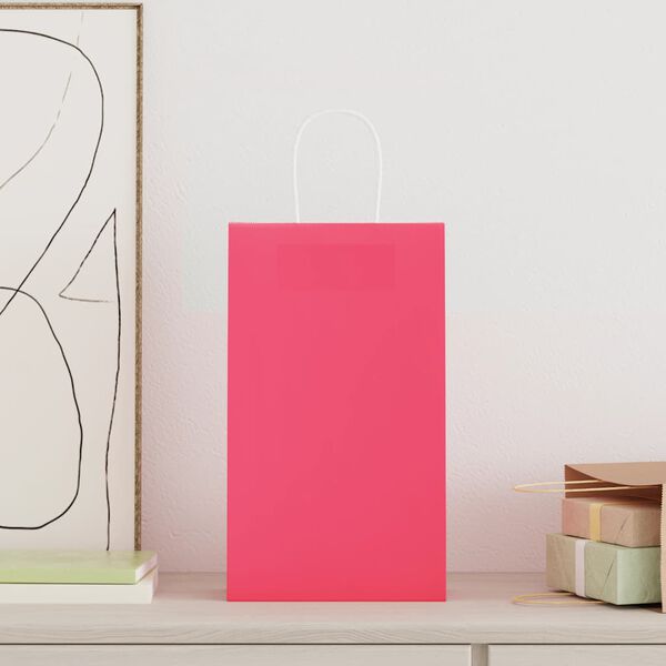 vidaXL Papiertragetaschen 250 Stk. mit Henkeln Rosa 21x11x36 cm