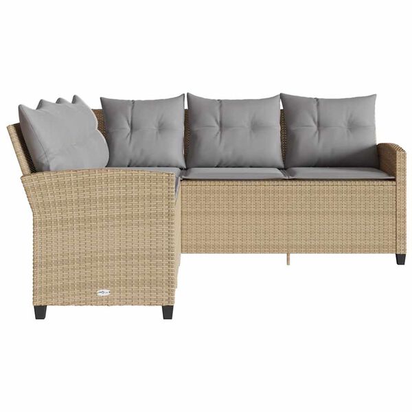 vidaXL L-f&ouml;rmiges Couchsofa mit Kissen Beige Polyrattan