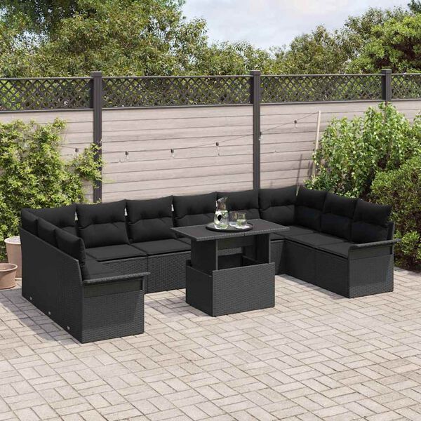 vidaXL Sofa Set mit Kissen 11 pcs Schwarz Poly-Rattan