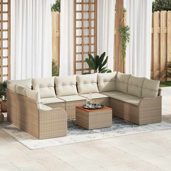 vidaXL Gartensofa-set mit Kissen 10 pcs Beige Poly-Rattan
