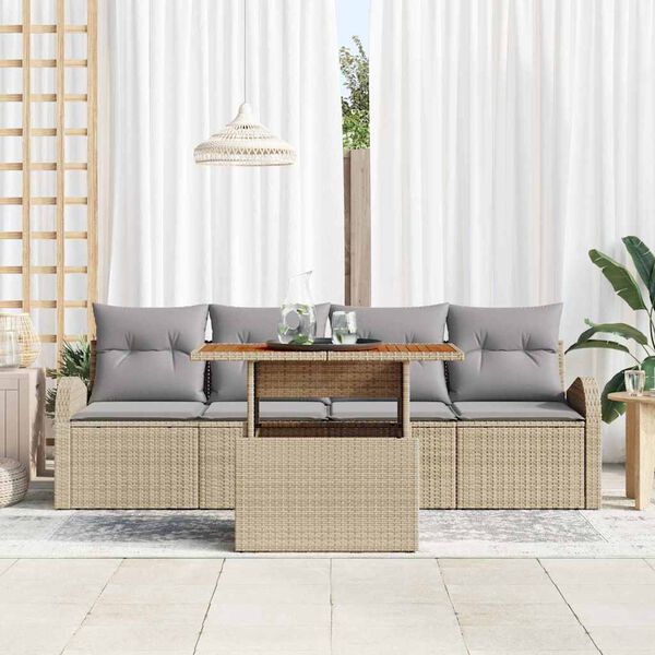 vidaXL Garten-Sofa-Set mit Speicher 5 pcs Beige Poly Rattan