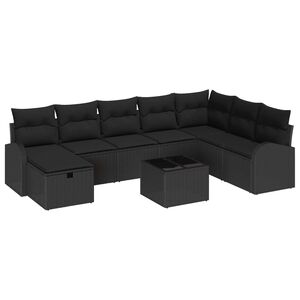 vidaXL Sofa Set mit Kissen mit Speicher 9 pcs Schwarz Poly-Rattan