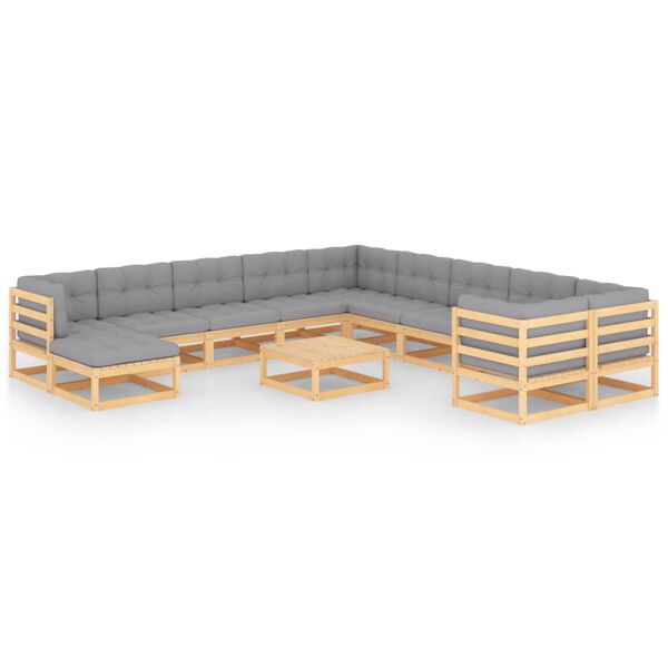 vidaXL 12-tlg. Garten-Lounge-Set mit Kissen Massivholz Kiefer