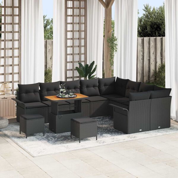 vidaXL Garten-Sofa-Set mit Kissen mit Speicher 12 pcs Schwarz