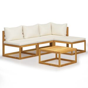 vidaXL 5-tlg. Garten-Lounge-Set mit Auflagen Creme Massivholz Akazie