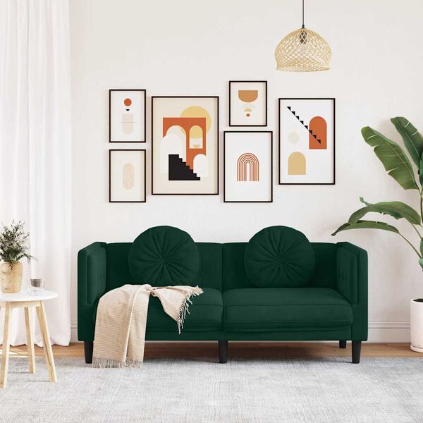 vidaXL Sofa mit Kissen 2-Sitzer Dunkelgr&uuml;n Samt
