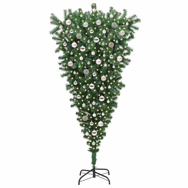 vidaXL Umgedrehter Kunst Weihnachtsbaum mit Kugelset Gr&uuml;n 210 cm PVC