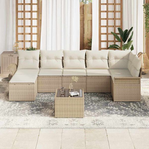 vidaXL Gartensofa-set mit Kissen 8 pcs Beige Poly-Rattan