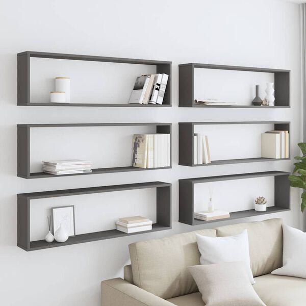 vidaXL W&uuml;rfelregale 6 Stk. Grau 100x15x30 cm Holzwerkstoff
