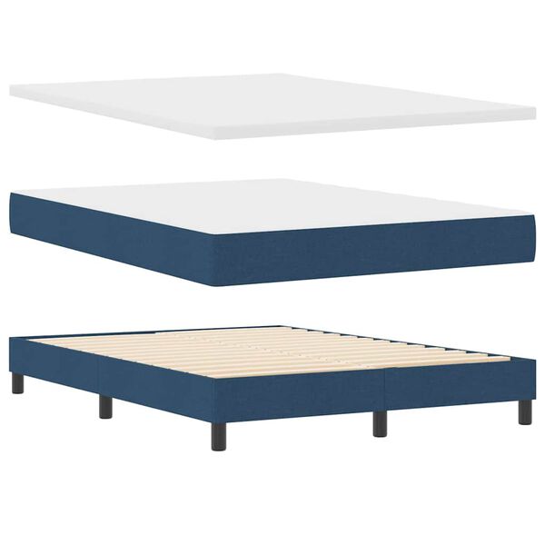 vidaXL Boxspringbett mit Matratze mit Kopfteil Blau 140 x 200 cm Stoff