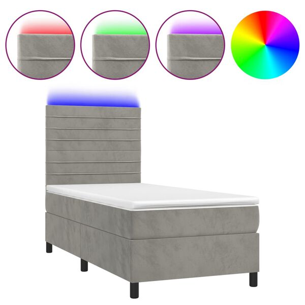vidaXL Boxspringbett mit Matratze & LED Hellgrau 80x200 cm Samt