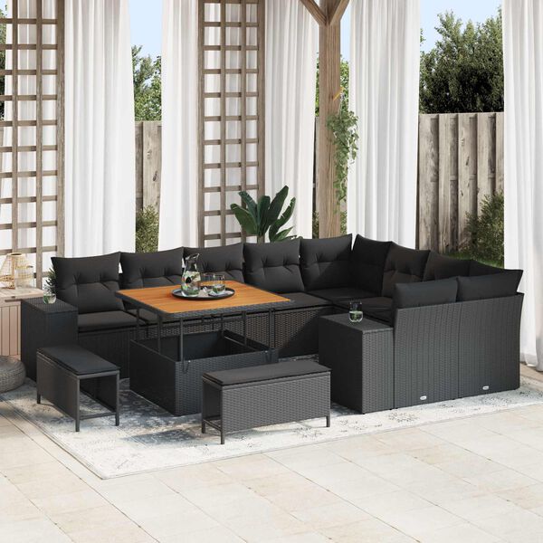 vidaXL Gartensofa-set mit Kissen 12 pcs Schwarz Poly-Rattan