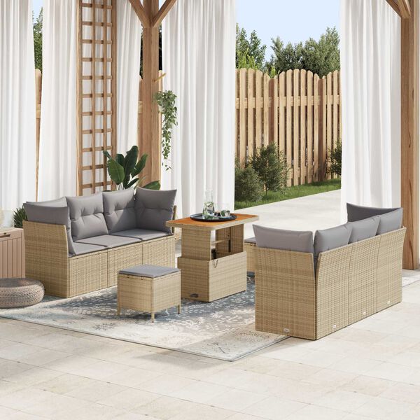 vidaXL Gartensofa-set mit Kissen 9 pcs Beige und Hellgrau Poly-Rattan